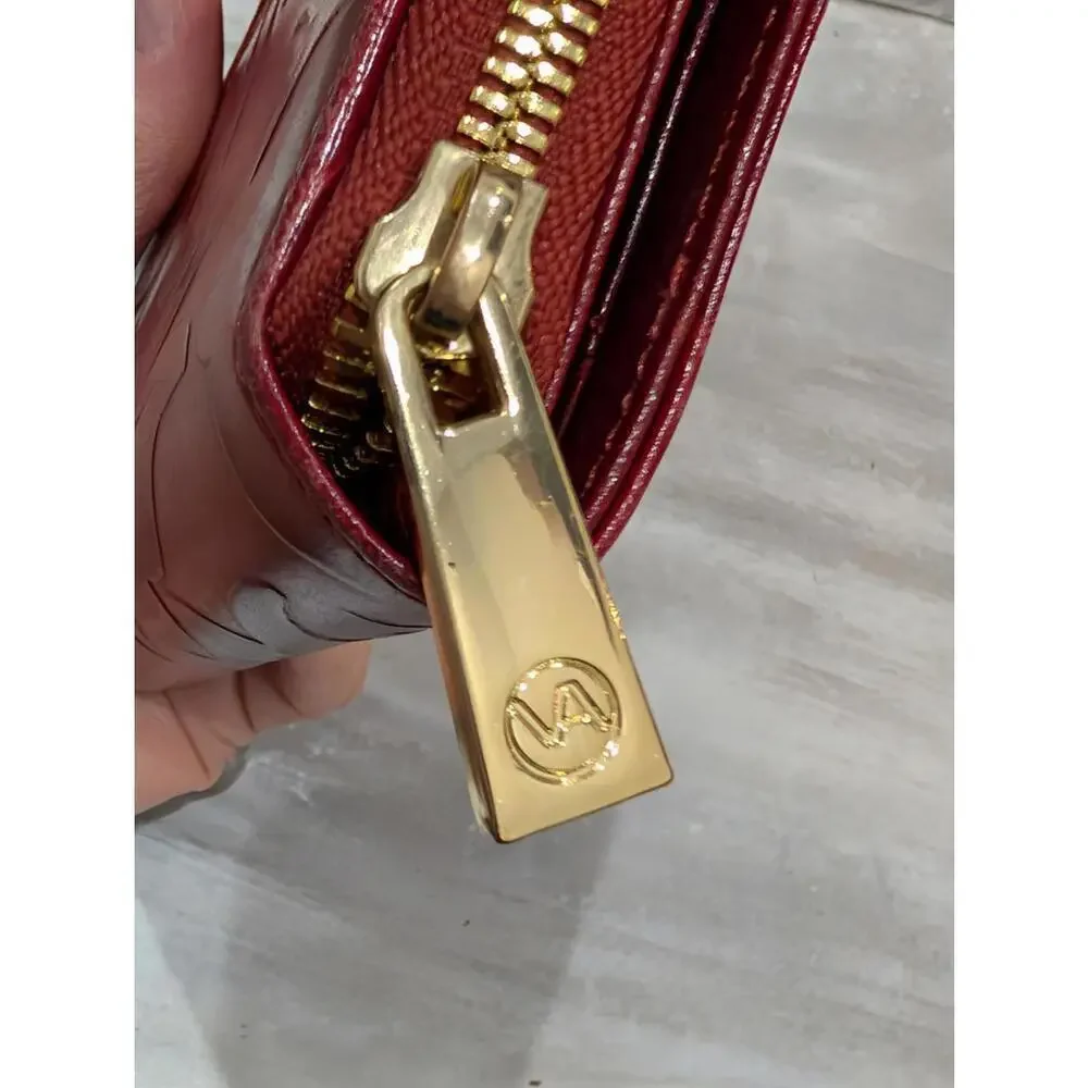 Valentina Red Embossed Leather Zip Wallet with Gold in Excellent Condition!